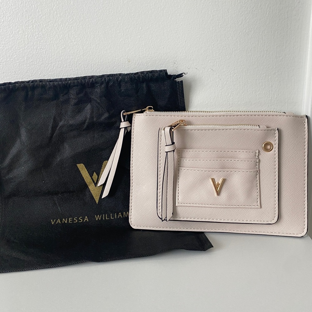 NWT Vanessa Williams Lush Zip Pouch Clutch Cream & Gold